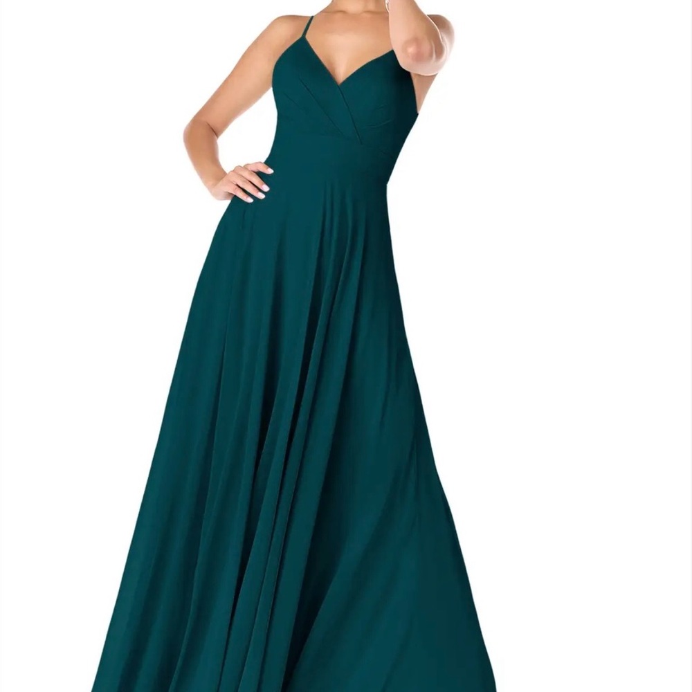 Azazie Pine-Green Maxi Dress (WORN ONCE)